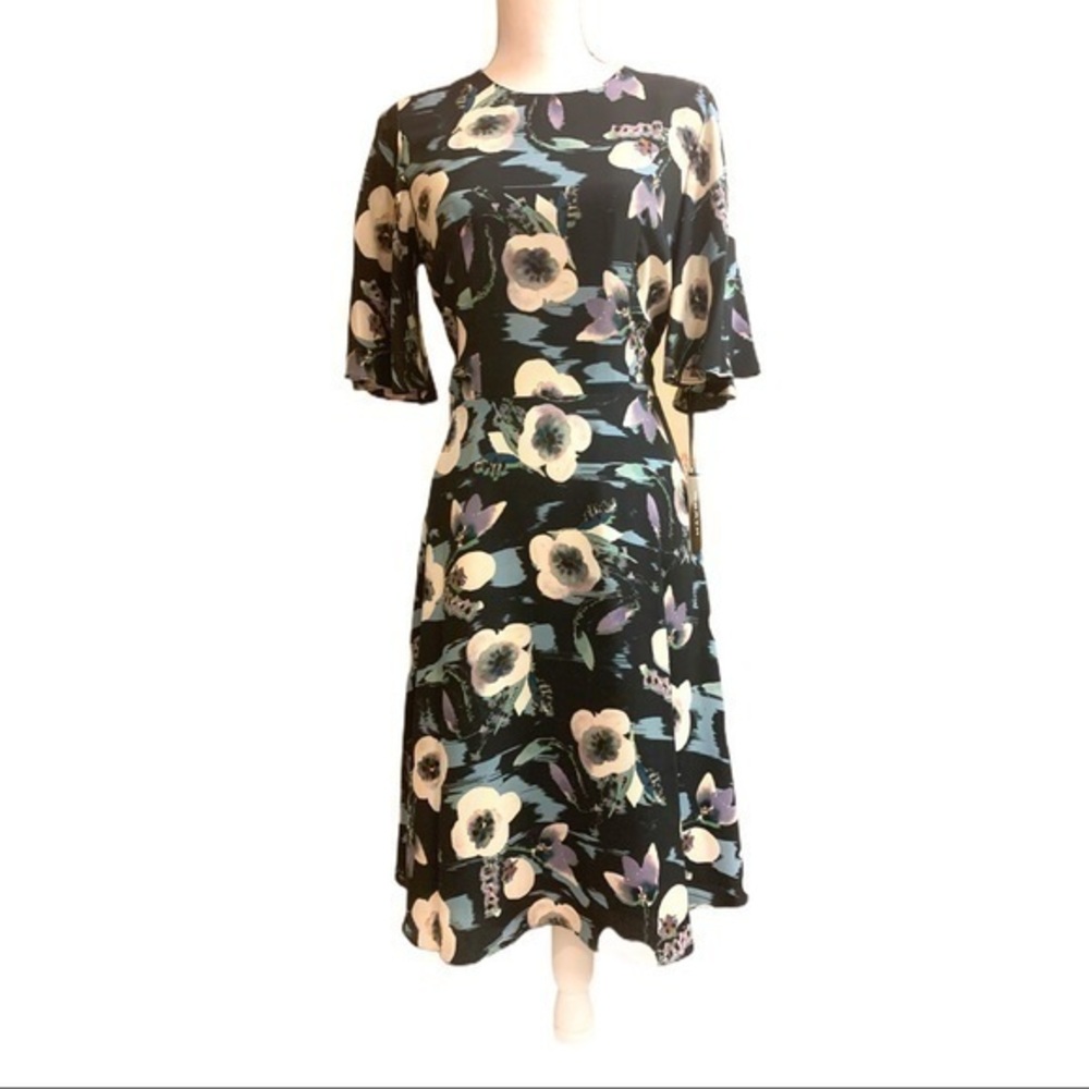 WORTH Navy Floral Print Flutter Sleeve Dress sizes 8 and 10